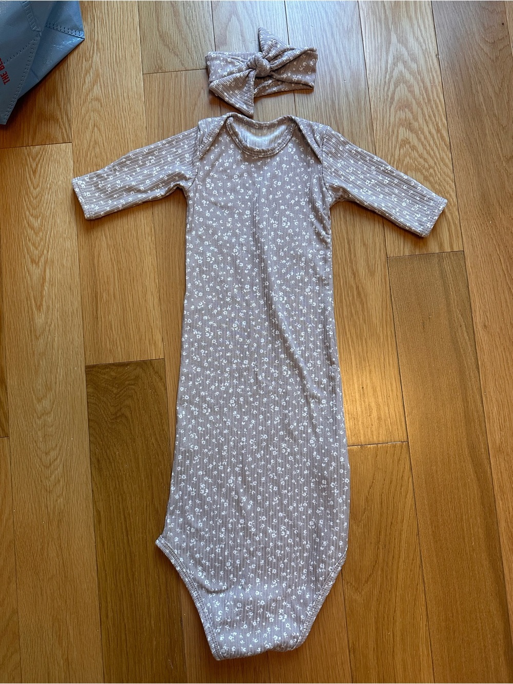 Neutral Floral Baby Gown with Headband - Soft Sleep Sack